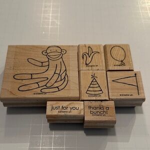 Stampin' Up! - Sock Monkey and SM Accessories - Wood Mount Rubber Stamps